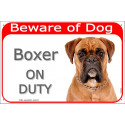 Portal Sign red 24 cm Beware of Dog, Fawn Boxer on duty