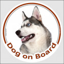 Circle sticker "Dog on board" 15 cm, Grey Siberian Husky Head