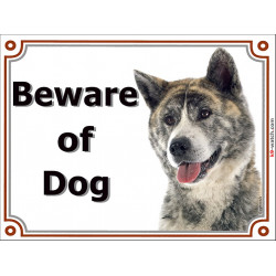 Portal Sign, 2 Sizes Beware of Dog, Brindle Japanese Akita Inu head, Gate plate, portal placard panel