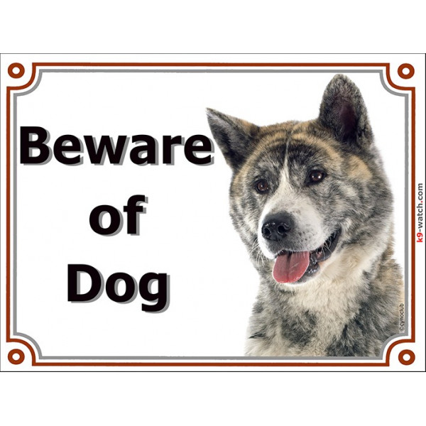 Portal Sign, 2 Sizes Beware of Dog, Brindle Japanese Akita Inu head, Gate plate, portal placard panel