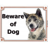 Portal Sign, 2 Sizes Beware of Dog, Brindle Japanese Akita Inu head, Gate plate, portal placard panel