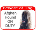 Portal Sign red 24 cm Beware of Dog, Fawn Red Afghan Hound on duty