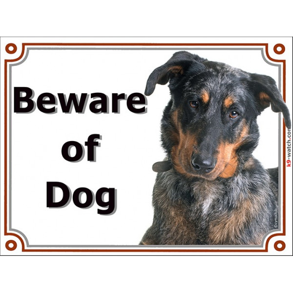 Portal Sign, 2 Sizes Beware of Dog, Merle Beauceron head, Gate plate Arlequin beach shepherd bas rouge, portal placard panel