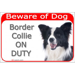 Red Portal Sign "Beware of Dog, Border Collie on duty" 24 cm