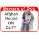 Portal Sign red 24 cm Beware of Dog, Silver Grey Afghan Hound on duty, Gate plate, Portal placard, persan greyhound hund
