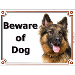 Long-Hair German Shepherd, portal Sign "Beware of Dog" portal placard, Door Gate panel photo notice