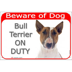 Portal Sign red "Beware of Dog, English Bull Terrier on duty" 24 cm