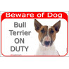 Portal Sign red 24 cm Beware of Dog, Red Smut and White English Bull Terrier on duty, gate plate, portal placard panel