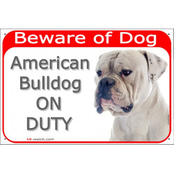 Red Portal Sign "Beware of Dog, American Bulldog on duty" 24 cm