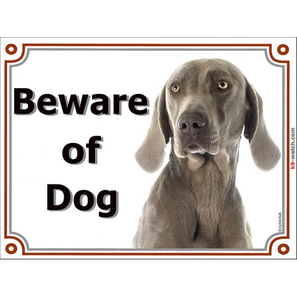 Portal Sign, 2 Sizes Beware of Dog, Weimaraner head, Door plate, placard portal panel Weim