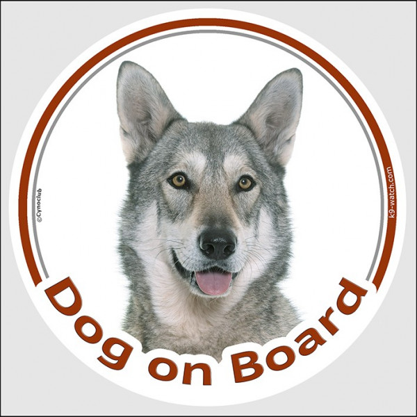 Circle sticker "Dog on board" 15 cm, Saarloos Wolfdog Head, car label adhesive wolfhound