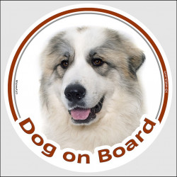 Great Pyrenees Head, car circle sticker "Dog on board" Photo notice, label decal