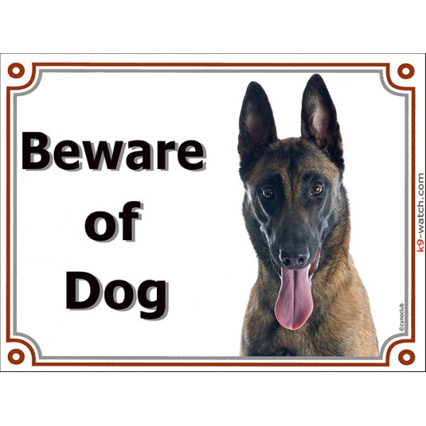Belgium Shepherd Malinois head, portal Sign "Beware of Dog" Door plate, gate panel, Portal placard Belgian photo notice
