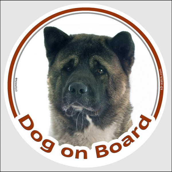 Brindle American Akita Head, car circle sticker "Dog on board" decal adhesive car label usa photo notice