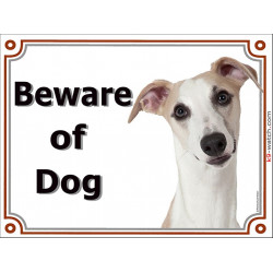 Portal Sign, 2 Sizes Beware of Dog, English Whippet head, door plate, portal placard panel gate snap