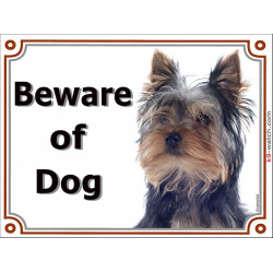 Portal Sign, 2 Sizes Beware of Dog, Yorkshire Terrier head, door plate, Gate panel, portal placard Yorkie