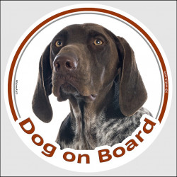 German Shorthaired Pointer Head, car circle sticker "Dog on board" decal label adhesive photo notice GSP