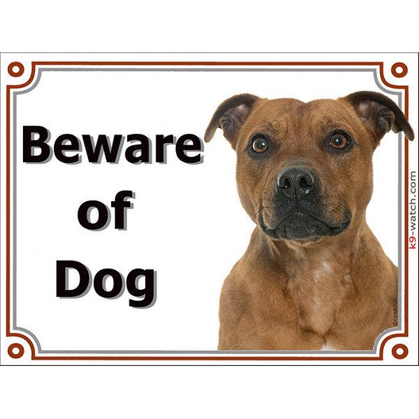 Portal Sign, 2 Sizes Beware of Dog, Red Staffie head, Fawn Staffordshire Bull Terrier, Door plate, portal placard Gate panel