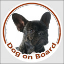 Circle sticker "Dog on board" 15 cm, Brindle French Bulldog Head