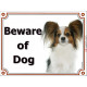 Portal Sign Beware of Dog, Continental Toy Spaniel Papillon head, door plate portal placard gate panel butterfly squirrel
