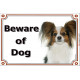 Portal Sign Beware of Dog, Continental Toy Spaniel Papillon head, door plate portal placard gate panel butterfly squirrel
