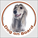 Circle sticker "Dog on board" 15 cm, Silver Grey Afghan Hound Head