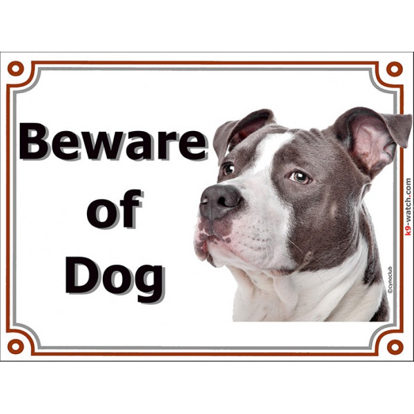 Portal Sign, 2 Sizes Beware of Dog, Grey Blue Amstaff head, Door plate American Staffordshire Terrier, portal placard Gate panel