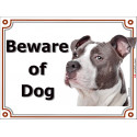 Portal Sign, 2 Sizes Beware of Dog, Grey Blue Amstaff head