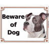 Portal Sign, 2 Sizes Beware of Dog, Grey Blue Amstaff head, Door plate American Staffordshire Terrier, portal placard Gate panel