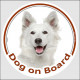 Circle sticker "Dog on board" 15 cm, American White Shepherd Head, decal adhesive car label Canadian WS