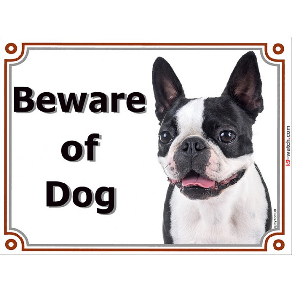 Portal Sign, 2 Sizes Beware of Dog, Boston Terrier head, portal placard, door plate, Gate Panel