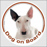 Circle sticker "Dog on board" 15 cm, White, black ear English Bull Terrier Head, portal placard, door plate, gate panel British