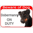 Red Portal Sign "Beware of Dog, Dobermann on duty" 24 cm