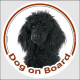 Black Poodle Head, circle sticker "Dog on board" decal adhesive car label photo notice