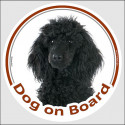 Black Poodle, car circle sticker "Dog on board" 15 cm