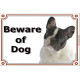 Portal Sign Beware of Dog, Brindle Pied French Bulldog head, gate plate, portal placard, door panel bouledogue français