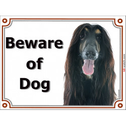 Portal Sign, 2 Sizes Beware of Dog, Black and Tan Afghan Hound head