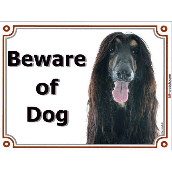 Portal Sign, 2 Sizes Beware of Dog, Black and Tan Afghan Hound head, portal placard, Gate plate, Door panel Persian Greyhound, 