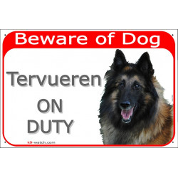 Red Portal Sign "Beware of Dog, Belgium Shepherd Tervueren on duty" portal placard Belgian Sheepdog door plate gate panel photo 