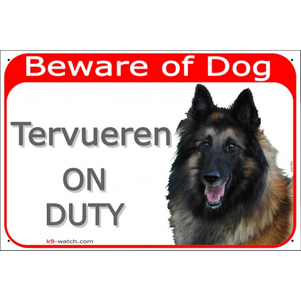 Red Portal Sign "Beware of Dog, Belgium Shepherd Tervueren on duty" portal placard Belgian Sheepdog door plate gate panel photo 