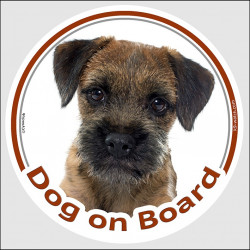 Border Terrier Head, circle sticker "Dog on board" decal adhesive car label photo notice