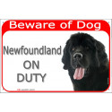 Red portal Sign "Beware of Dog, Newfoundland on duty" 24 cm