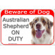 Red Portal Sign "Beware of Dog, Red Merle Australian Shepherd on duty" decal adhesive car label photo Aussie