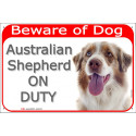 Red Portal Sign "Beware of Dog, Australian Shepherd on duty" 24 cm
