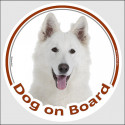 White Shepherd, car circle sticker "Dog on board" 15 cm