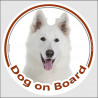 Circle sticker "Dog on board" 15 cm, American White Shepherd Head, decal adhesive car label WS