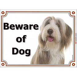 Portal Sign, 2 Sizes Beware of Dog, Fawn and White Bearded Collie head, Gate placard, door plate panel, Beardie Highland Collie,