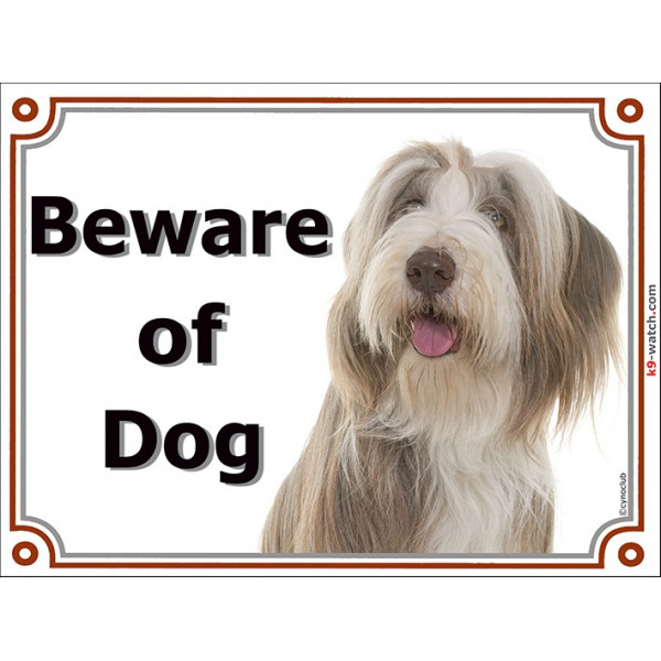 Portal Sign, 2 Sizes Beware of Dog, Fawn and White Bearded Collie head, Gate placard, door plate panel, Beardie Highland Collie,