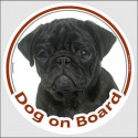 Circle sticker "Dog on board" 15 cm, Black Pug Head