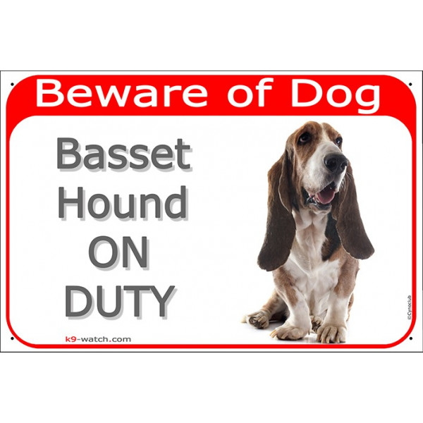 pakke Hubert Hudson Selvforkælelse Basset Hound Head, Gate Plaque Beware of Dog on Duty, sign, placard, panel